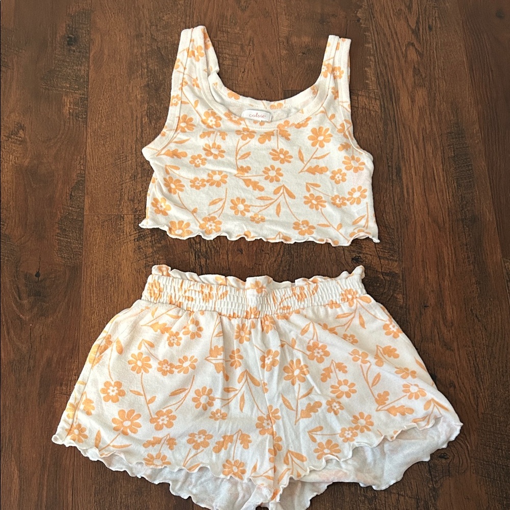 Colsie Floral Pajama Set - Cream and Orange